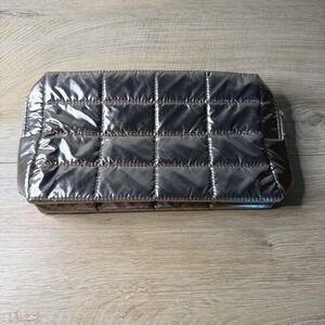 Sephora Metallic Bronze Pewter Quilted Puffer Makeup Bag Travel Case Organizer